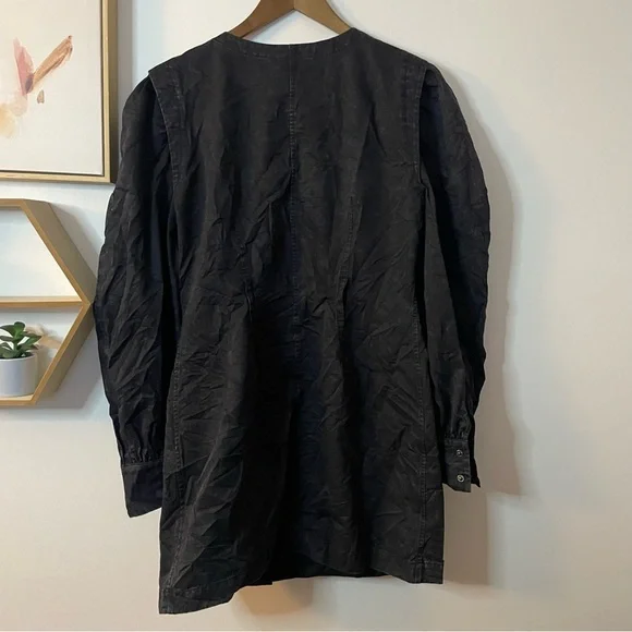 & Other Stories Puff-Sleeve Button Detail Denim Mini Dress in Washed Black sz 8